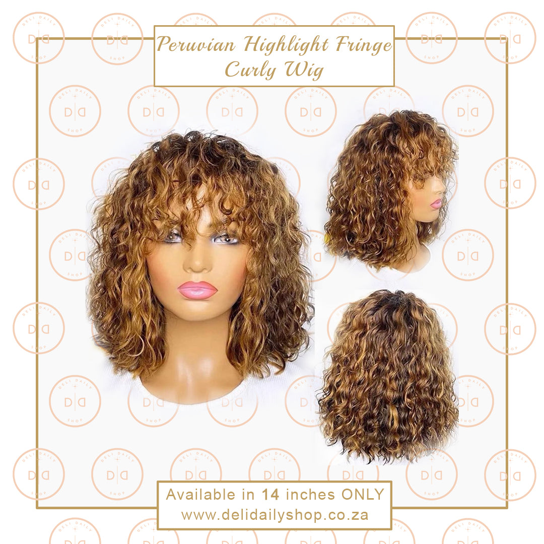 Peruvian Highlight Fringe Curly Wig